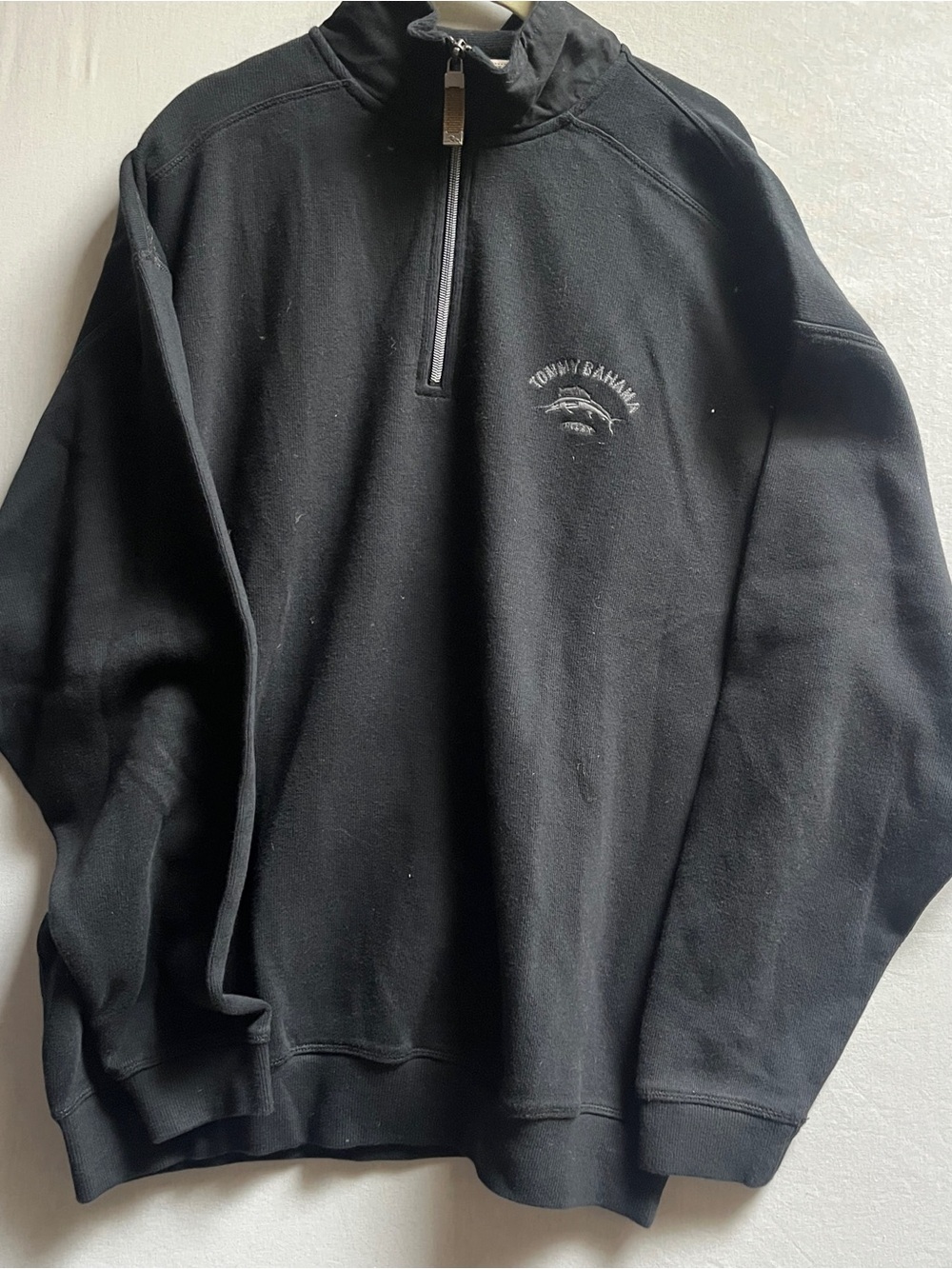 Tommy Bahama Black Quarter-Zip Pullover Sweatshirt Size L 100 Cotton